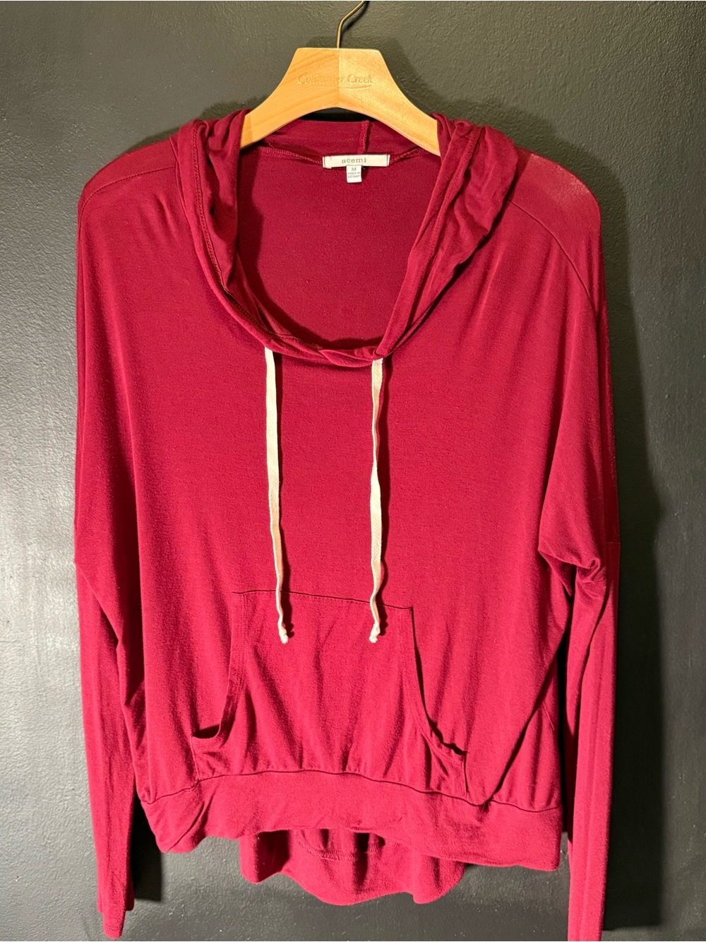Acemi Women's Hoodie in Berry Red with Cream Drawstrings